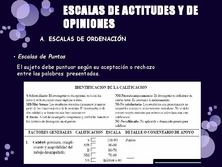 ESCALAS DE ACTITUDES Y DE OPINIONES A. ESCALAS DE ORDENACIÓN • Escalas de Puntos