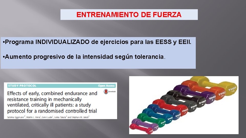 ENTRENAMIENTO DE FUERZA • Programa INDIVIDUALIZADO de ejercicios para las EESS y EEII. •