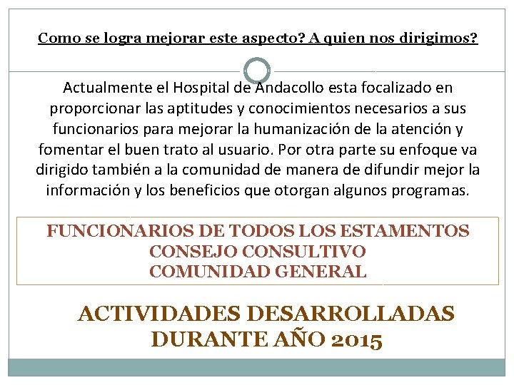 Como se logra mejorar este aspecto? A quien nos dirigimos? Actualmente el Hospital de