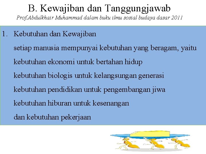 B. Kewajiban dan Tanggungjawab Prof. Abdulkhair Muhammad dalam buku ilmu sosial budaya dasar 2011