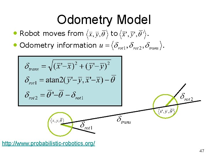 Odometry Model • Robot moves from • Odometry information to . . http: //www.
