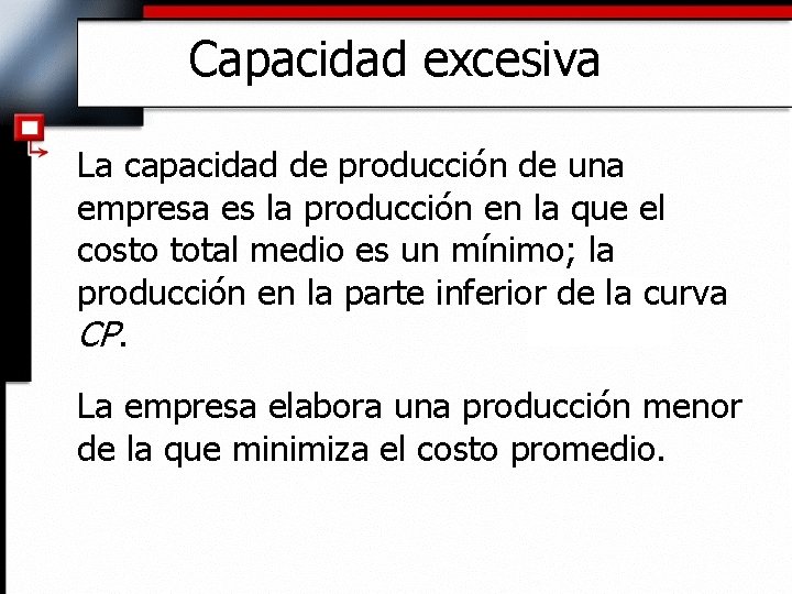 Capacidad excesiva La capacidad de producción de una empresa es la producción en la