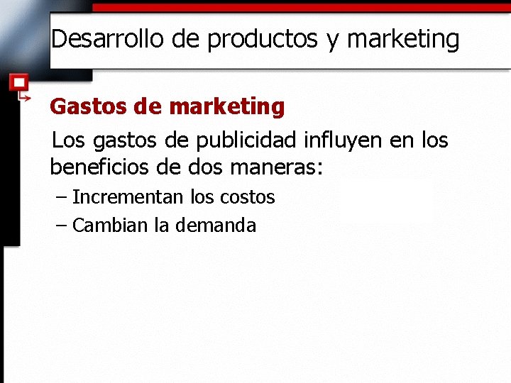 Desarrollo de productos y marketing Gastos de marketing Los gastos de publicidad influyen en