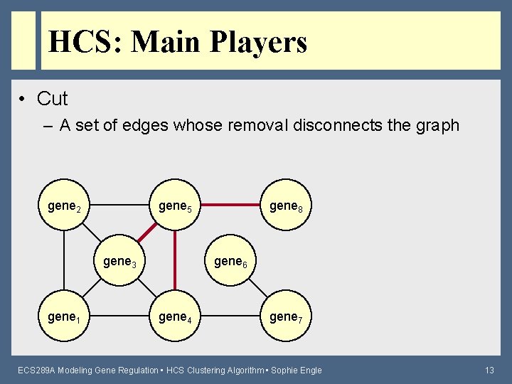 HCS: Main Players • Cut – A set of edges whose removal disconnects the