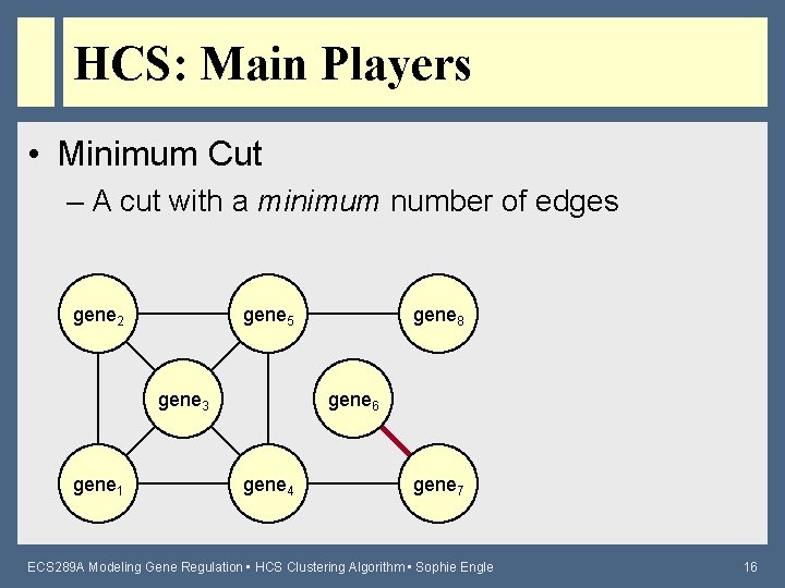 HCS: Main Players • Minimum Cut – A cut with a minimum number of