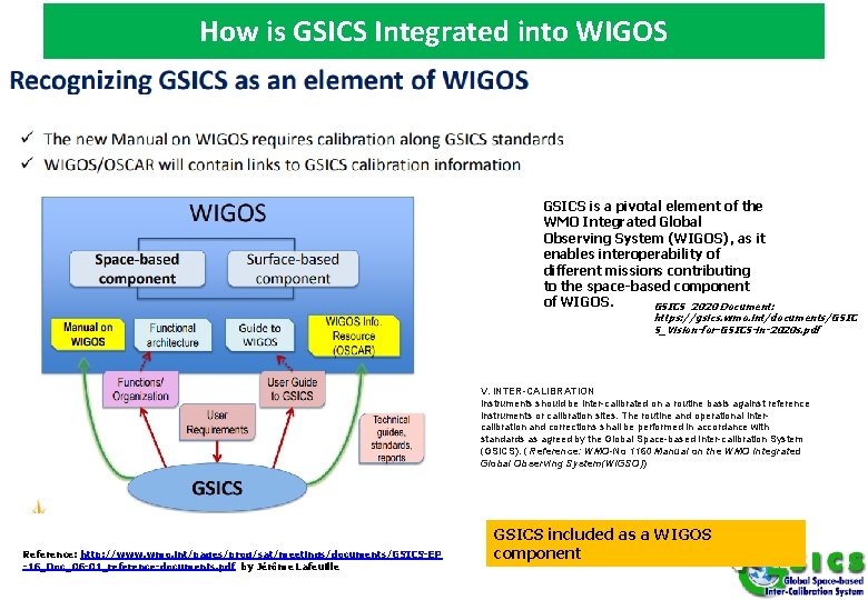 How is GSICS Integrated into WIGOS GSICS is a pivotal element of the WMO