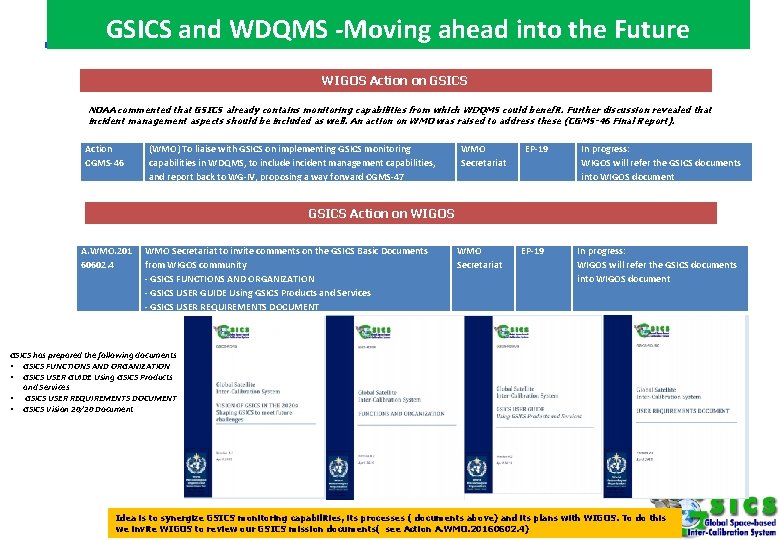 GSICS and WDQMS -Moving ahead into the Future WIGOS Action on GSICS NOAA commented