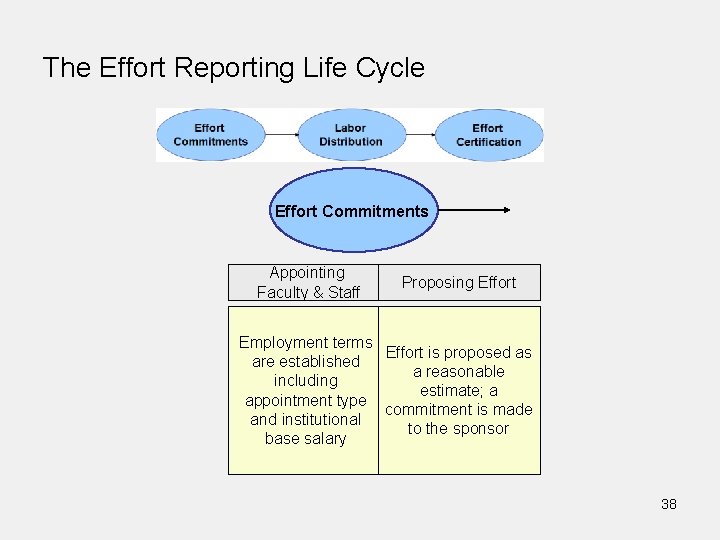 The Effort Reporting Life Cycle Effort Commitments Appointing Faculty & Staff Proposing Effort Employment