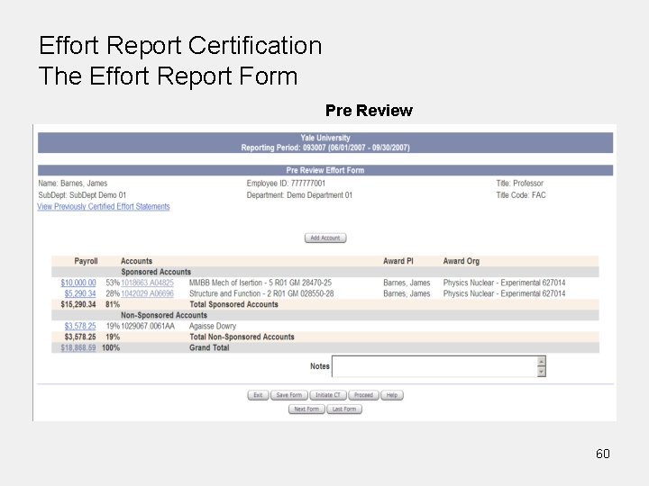 Effort Report Certification The Effort Report Form Pre Review 60 