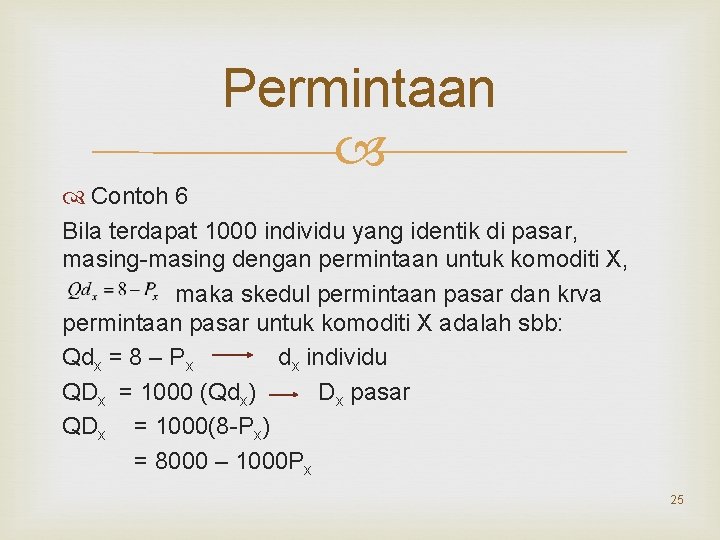 Permintaan Contoh 6 Bila terdapat 1000 individu yang identik di pasar, masing-masing dengan permintaan