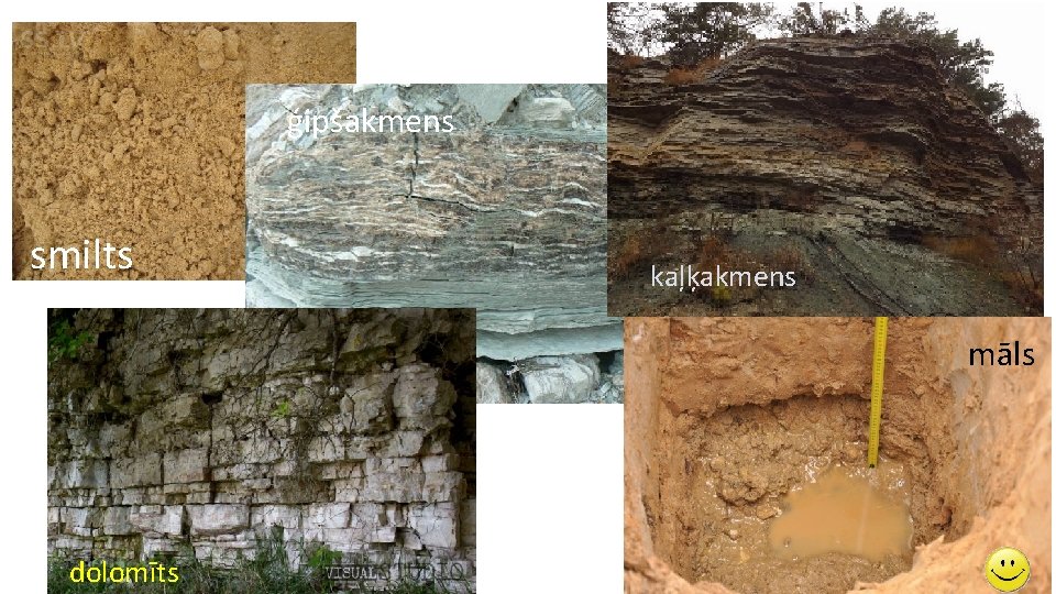 ģipšakmens smilts kaļķakmens māls dolomīts 