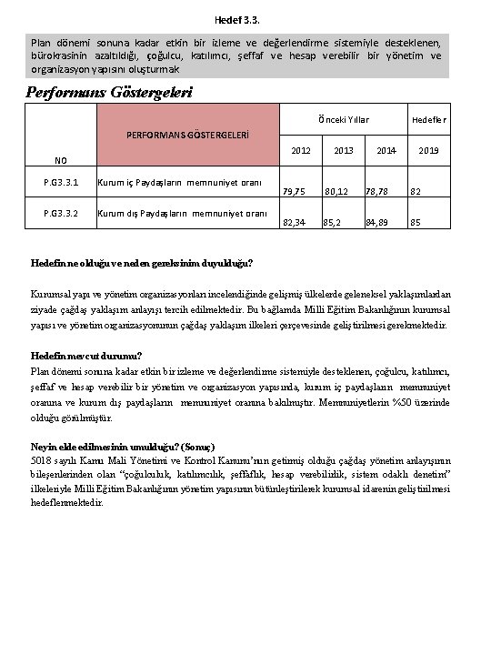 Hedef 3. 3. Plan dönemi sonuna kadar etkin bir izleme ve değerlendirme sistemiyle desteklenen,