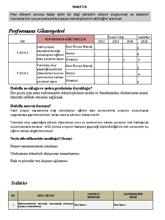 Hedef 3. 4. Plan dönemi sonuna kadar etkin bir bilgi yönetimi sistemi oluşturmak ve