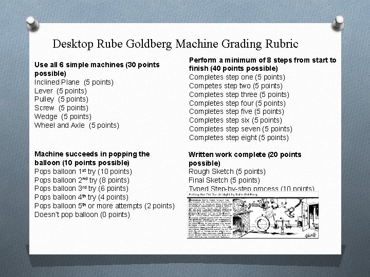 Desktop Rube Goldberg Machine Grading Rubric Use all 6 simple machines (30 points possible)