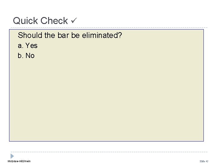 Quick Check Should the bar be eliminated? a. Yes b. No Mc. Graw-Hill/Irwin Slide