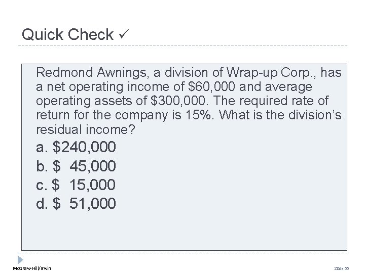 Quick Check Redmond Awnings, a division of Wrap-up Corp. , has a net operating