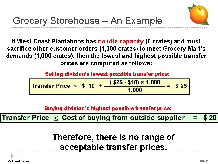 Grocery Storehouse – An Example If West Coast Plantations has no idle capacity (0
