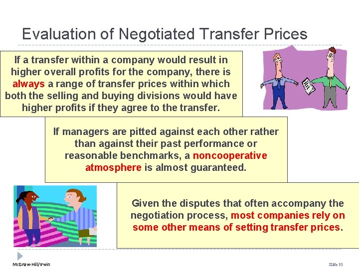 Evaluation of Negotiated Transfer Prices If a transfer within a company would result in