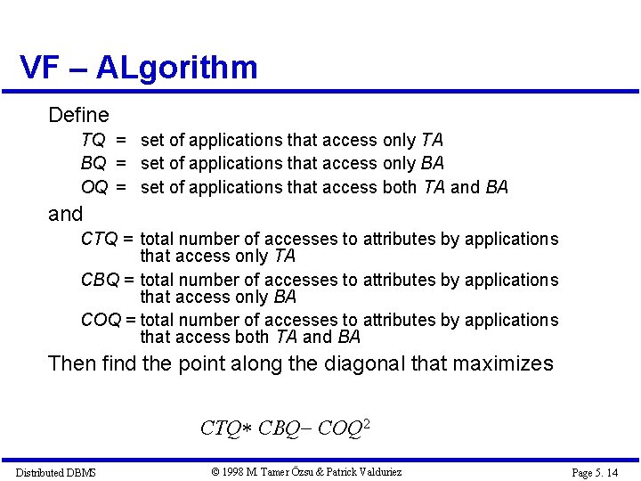 VF – ALgorithm Define TQ = set of applications that access only TA BQ VF – ALgorithm Define TQ = set of applications that access only TA BQ