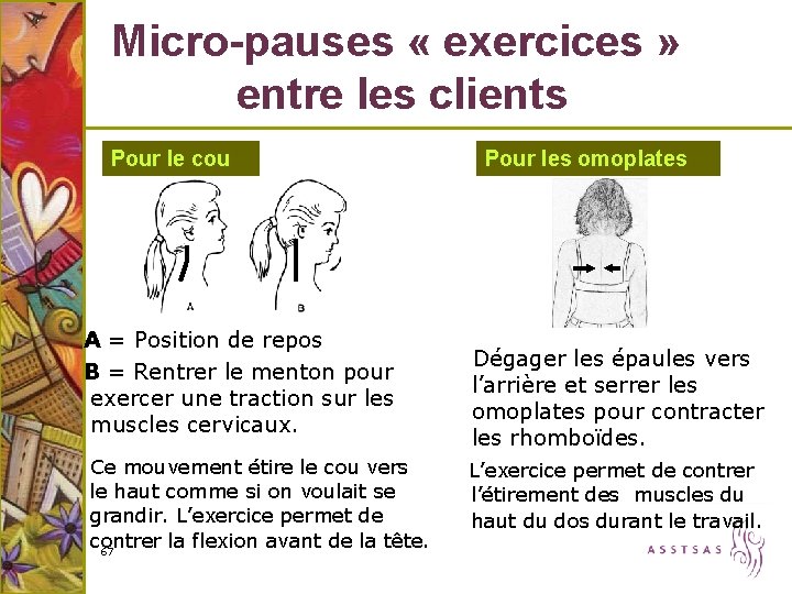 Micro-pauses « exercices » entre les clients Pour le cou A = Position de