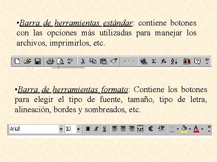  • Barra de herramientas estándar: contiene botones con las opciones más utilizadas para