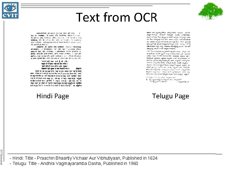 Text from OCR Hindi Page Telugu Page IIIT Hyderabad - Hindi: Title - Praachin
