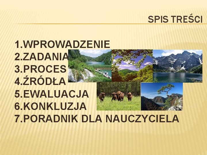 SPIS TREŚCI 1. WPROWADZENIE 2. ZADANIA 3. PROCES 4. ŹRÓDŁA 5. EWALUACJA 6. KONKLUZJA