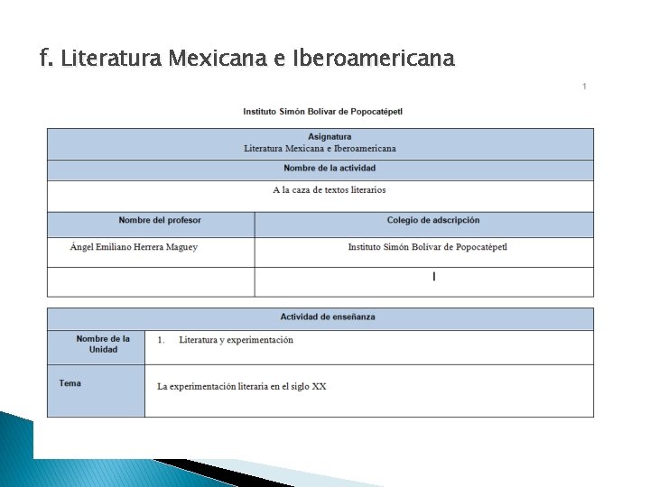 f. Literatura Mexicana e Iberoamericana 