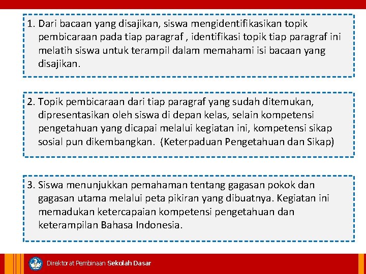 1. Dari bacaan yang disajikan, siswa mengidentifikasikan topik pembicaraan pada tiap paragraf , identifikasi