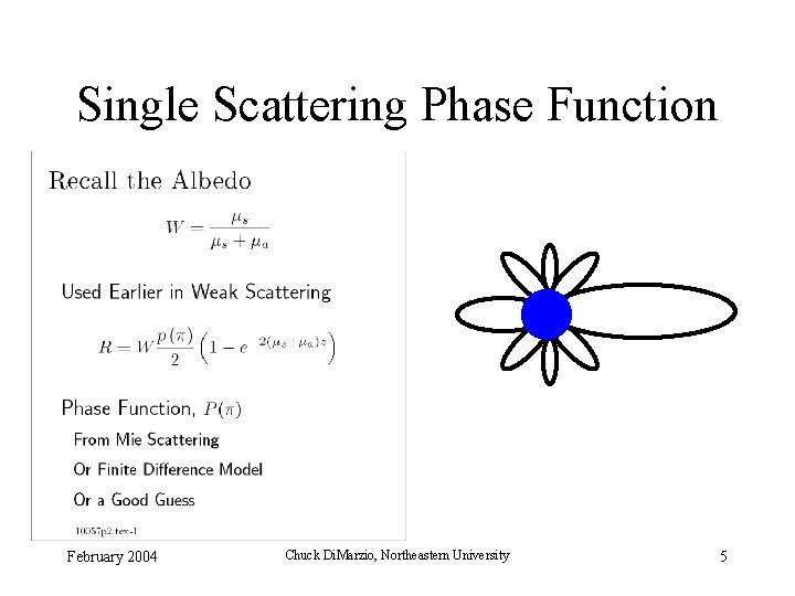 Single Scattering Phase Function 10057 p 2 -1 here February 2004 Chuck Di. Marzio,