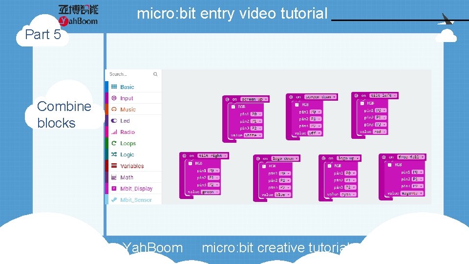 micro: bit entry video tutorial Part 5 Combine blocks Yah. Boom micro: bit creative