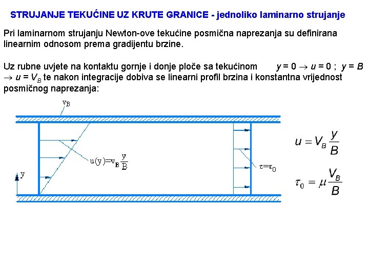 STRUJANJE TEKUĆINE UZ KRUTE GRANICE - jednoliko laminarno strujanje Pri laminarnom strujanju Newton-ove tekućine