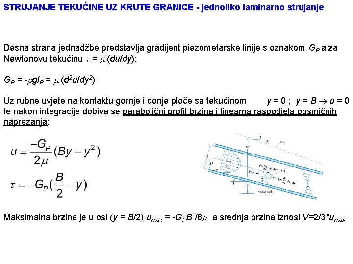 STRUJANJE TEKUĆINE UZ KRUTE GRANICE - jednoliko laminarno strujanje Desna strana jednadžbe predstavlja gradijent