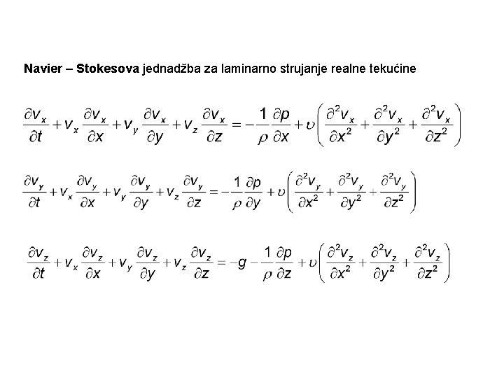 Navier – Stokesova jednadžba za laminarno strujanje realne tekućine 