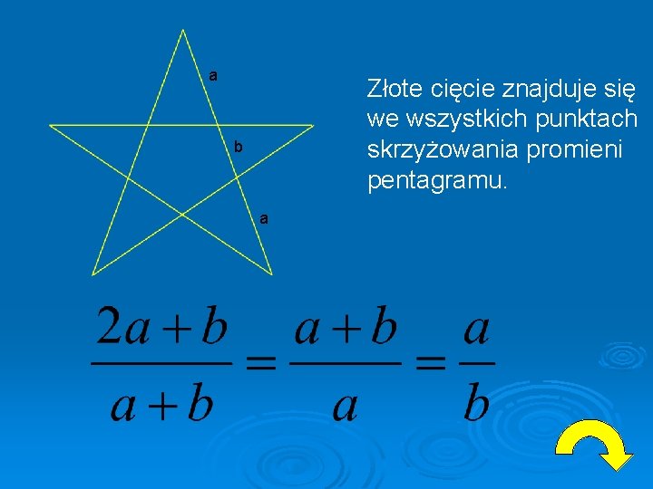 a Złote cięcie znajduje się we wszystkich punktach skrzyżowania promieni pentagramu. b a .