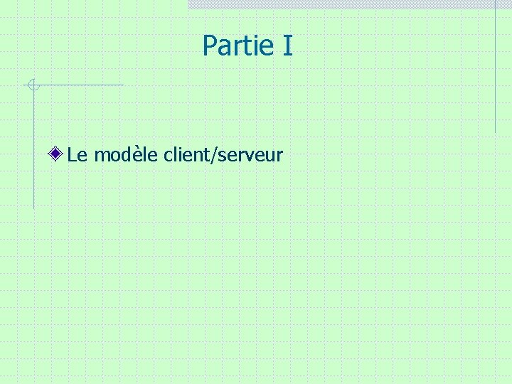 Partie I Le modèle client/serveur Partie I Le modèle client/serveur