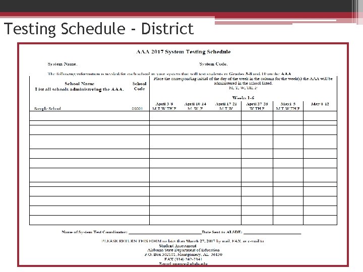 Testing Schedule - District 
