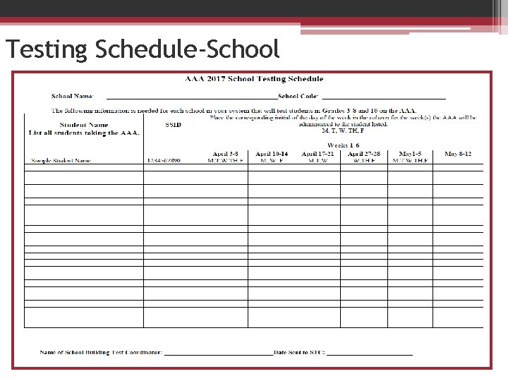 Testing Schedule-School 