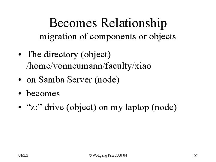 Becomes Relationship migration of components or objects • The directory (object) /home/vonneumann/faculty/xiao • on