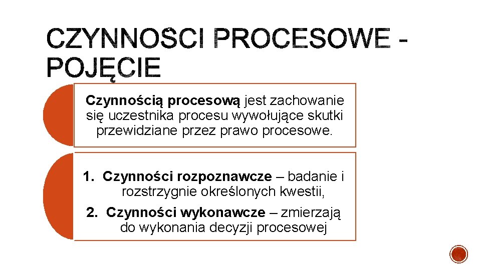 Czynnością procesową jest zachowanie się uczestnika procesu wywołujące skutki przewidziane przez prawo procesowe. 1.