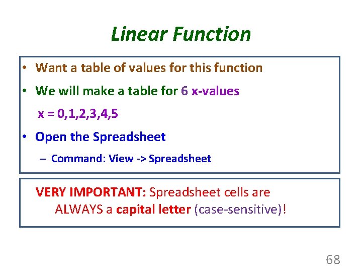 Linear Function • Want a table of values for this function • We will