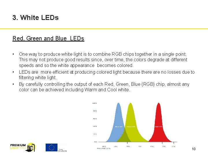 3. White LEDs Red, Green and Blue LEDs • • • One way to
