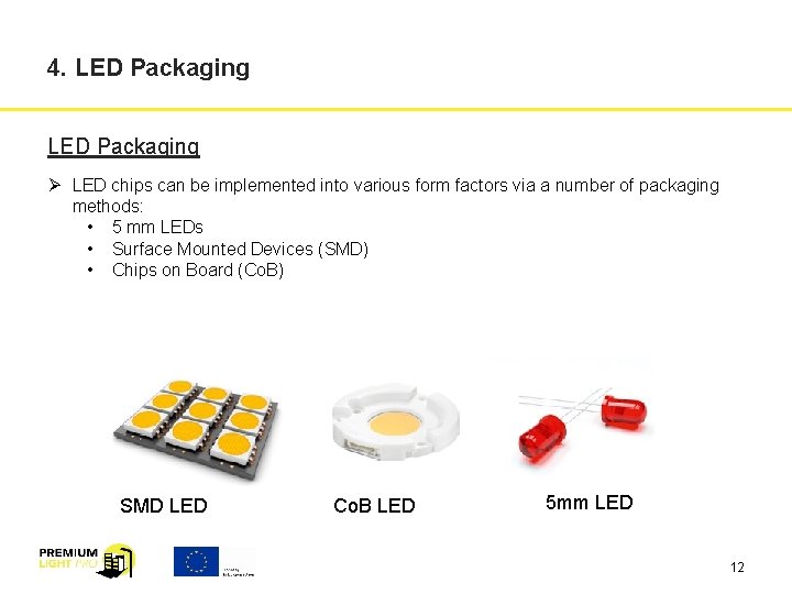 4. LED Packaging Ø LED chips can be implemented into various form factors via