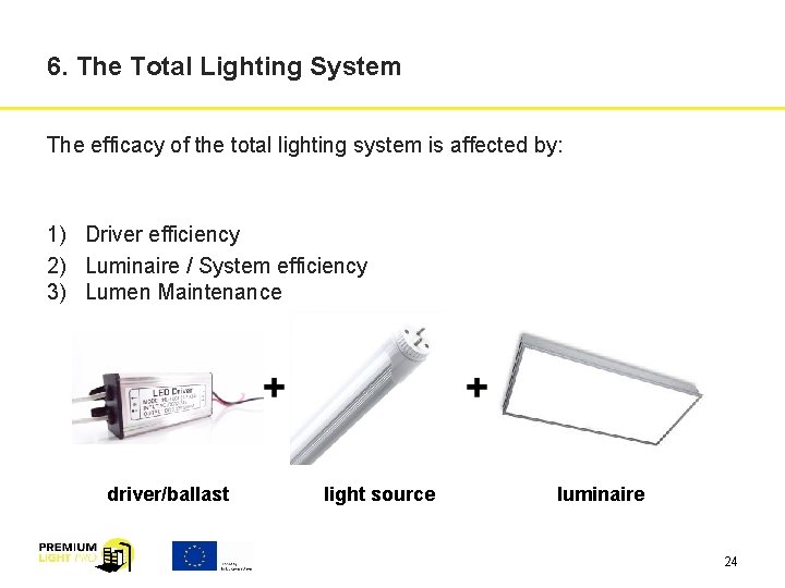 6. The Total Lighting System The efficacy of the total lighting system is affected