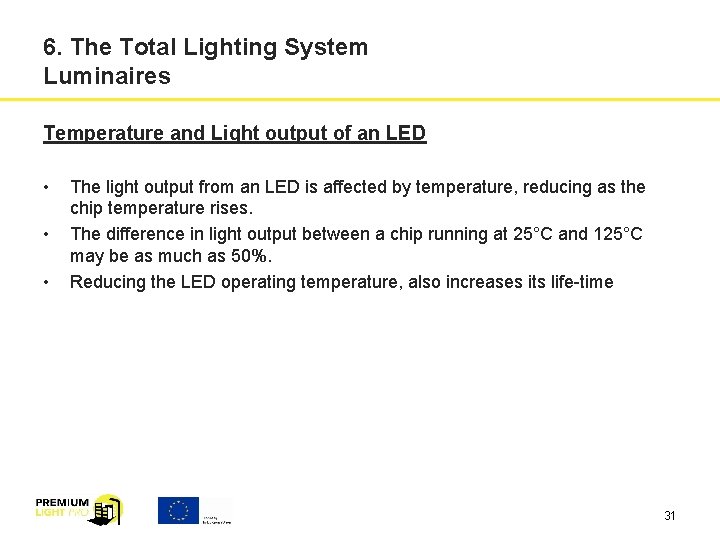 6. The Total Lighting System Luminaires Temperature and Light output of an LED •