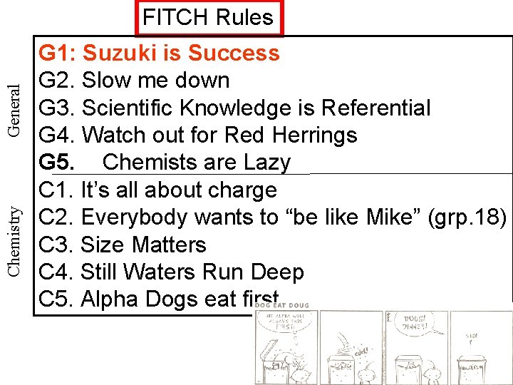 Chemistry General FITCH Rules G 1: Suzuki is Success G 2. Slow me down