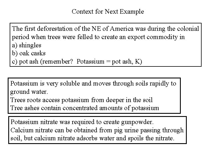 Context for Next Example The first deforestation of the NE of America was during