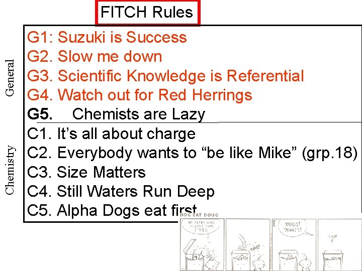 Chemistry General FITCH Rules G 1: Suzuki is Success G 2. Slow me down