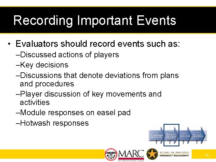 Recording Important Events • Evaluators should record events such as: –Discussed actions of players