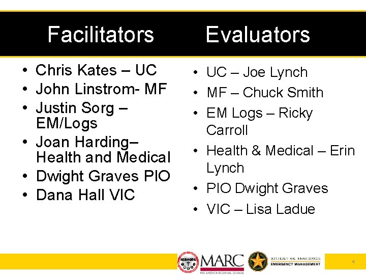 Facilitators • Chris Kates – UC • John Linstrom- MF • Justin Sorg –